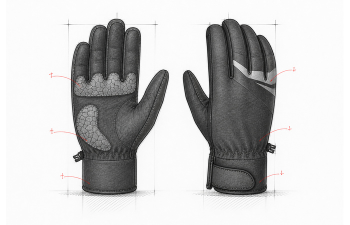 Black and blue cycling glove reference shown from palm and back