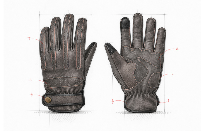 Brown motorcycle glove reference shown from palm and back